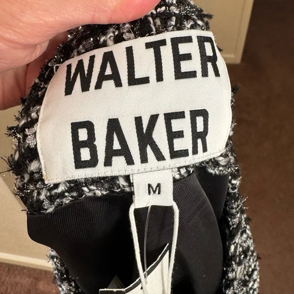 Walter Baker Bryson Tweed Jacket Blazer Boucle Black White Long Line M NEW $248 - Picture 5 of 10